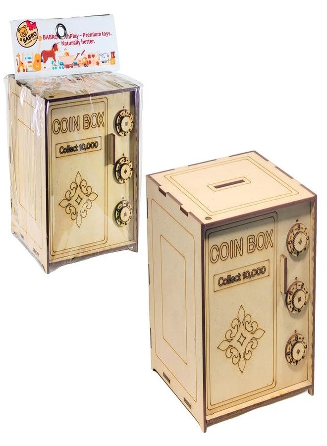 BABRO Wooden Coin Saving Box for Kids with 3-Digit Lock | Educational Money Bank Toy | Secure Wooden Saving Bank for Boys & Girls | Fun Learning Coin Locker Toy - Image 1